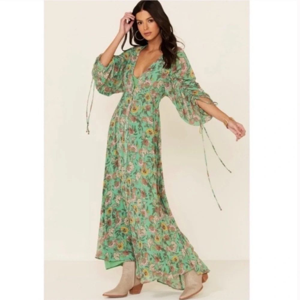 Free People Earthfolk Floral Maxi Dress in Green Combo - Picture 4 of 16